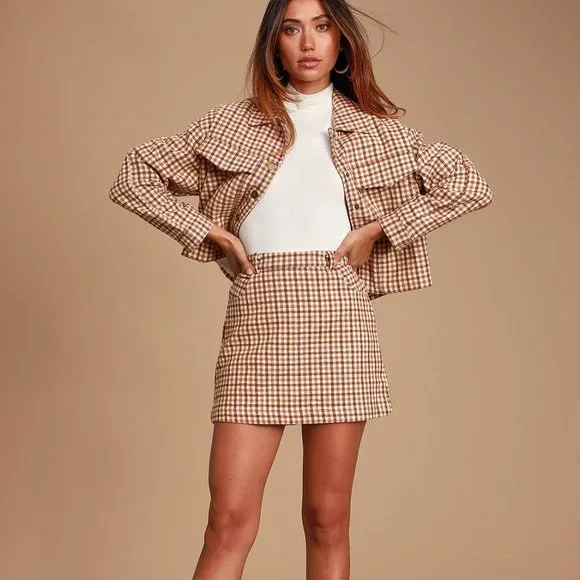 Lulu's Skirt Sycamore Plaid Mini in Brown Sz M - Picture 9 of 9